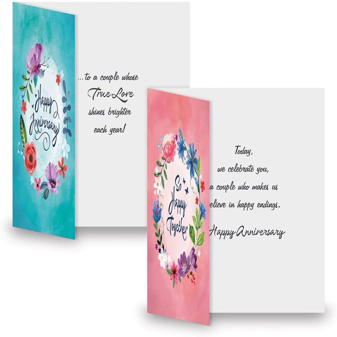 Happy Together Anniversary Greeting Cards - Set of 8 (4 Designs), 5 x 7 Inches, Sentiments Inside