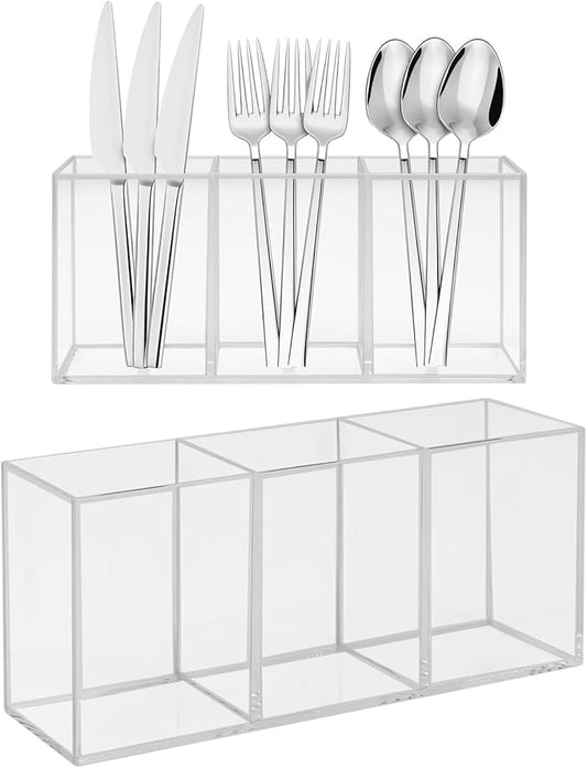 Plastic Utensil Holder for Party, Knife Fork Spoon Holder Silverware Caddy, Acrylic Kitchen Cutlery Storage Box, Tableware Holder Flatware Organizer for Counter (Clear)