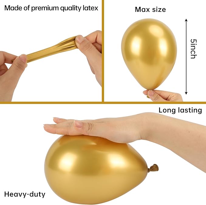 RUBFAC 120pcs Balloons for Birthday Baby Shower Graduation Anniversary Wedding Party Supplies Garland Arch Decoration,5 Inches,Gold
