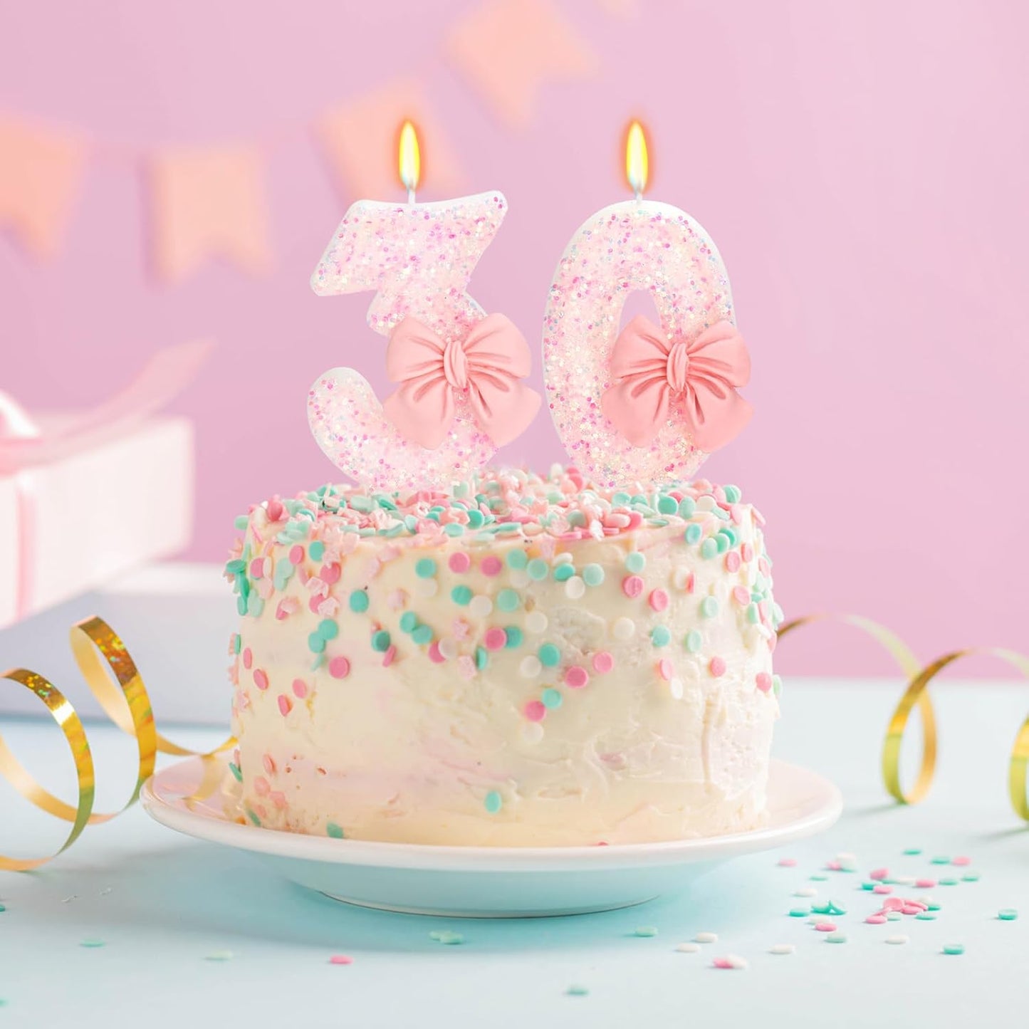 30th Birthday Candles for Cake, Pink Bow Number Cake Candles, 2.76 inch Number Happy Birthday Candle, Cake Topper Decoration for Birthday Party (Number 30)