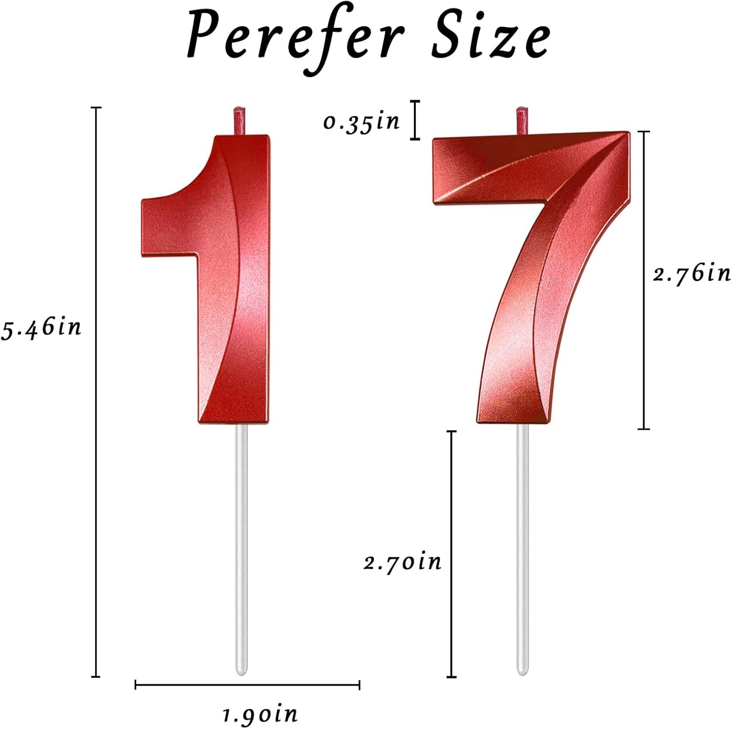 Red Number 17 Candles, 3D Diamond 2.76 Inch Cake Topper Birthday Candles for Wedding Anniversary Cake Decorations, Happy Birthday Party Decorations