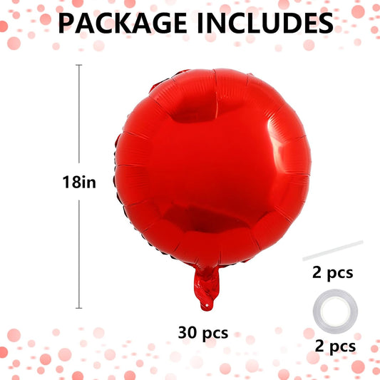 TONIFUL 30Pcs 18 Inch Round Balloons Large Red Round Shape Foil Ballons Big Red Round Helium Mylar Decorations for Birthday Wedding Baby Shower Anniversary Engagement Party Supplies
