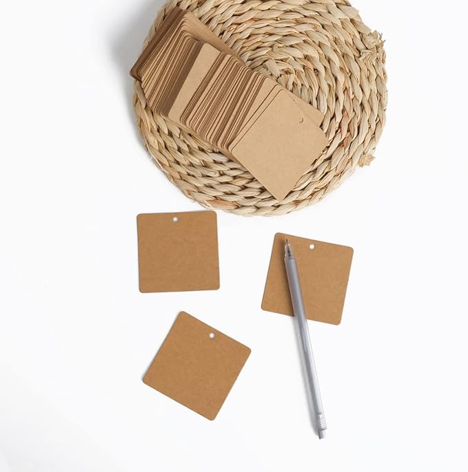 Kraft Paper Gift Tags,200PCS Blank Hang Tags with 200PCS Free Natural Jute Twines for DIY Project, Gift Wrapping(Brown)