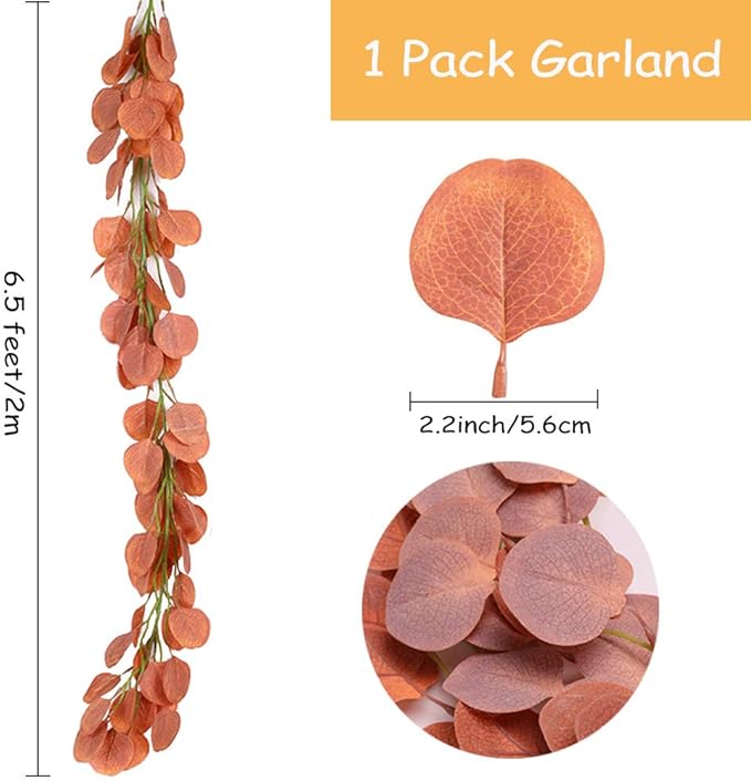 Kalolary 6.5 Feet Eucalyptus Garland, Artificial Silver Dollar Eucalyptus Leaves Garland Greenery Autumn Leaves Garland for Home Wedding Party Easter Dinner Decor