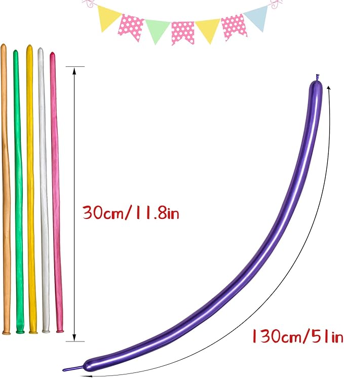 Metallic 260 long balloons 100 Pack Multicolored Twisting Animal Balloons Modeling Long Magic Balloons for DIY Animal Model Wedding Birthday Festival Party Decorations(Metallic long Balloons Assorted)