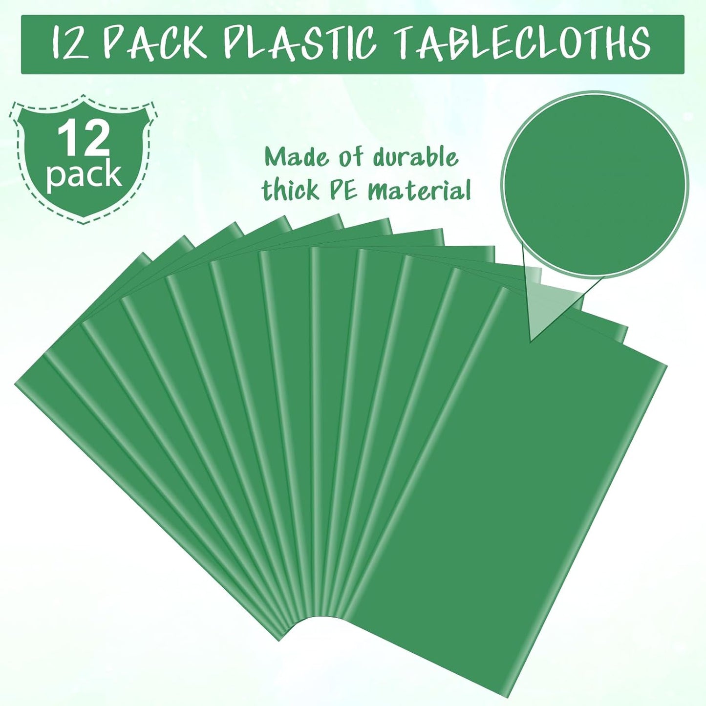 12Pcs Green Rectangle Tablecloth,Disposable Plastic Table Cloth,Waterproof Green Table Cover for Graduation Birthdays Weddings Anniversary Party Decorations,54 x 108 Inch