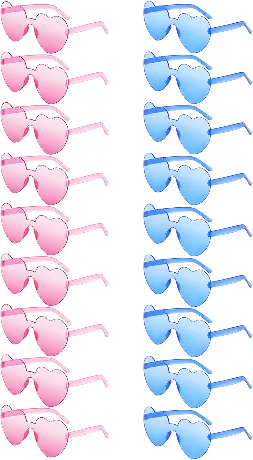 18 Heart Shape Rimless Sunglasses Transparent Candy Color Party Glasses Colored Eyewear for Women