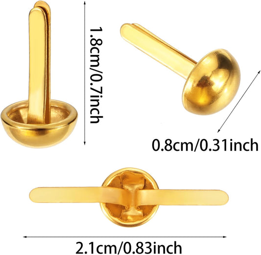 Hotop 500 Pcs Brads for Paper Crafts Metal Round Brass Paper Fasteners for Craft Art Crafting School DIY Supplies(0.3 x 0.7 Inch,Golden)