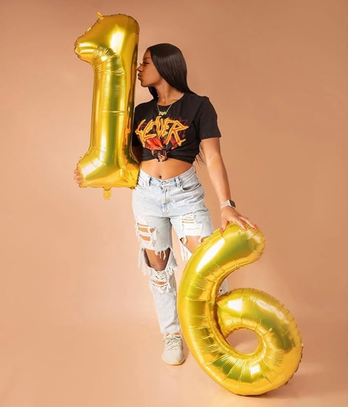 Gold 6 Balloon, Number Balloon 40 Inch, Gold and Black Party Supplies 6th Balloons for Birthday, 6 Birthday Balloon, Number 6 Balloon