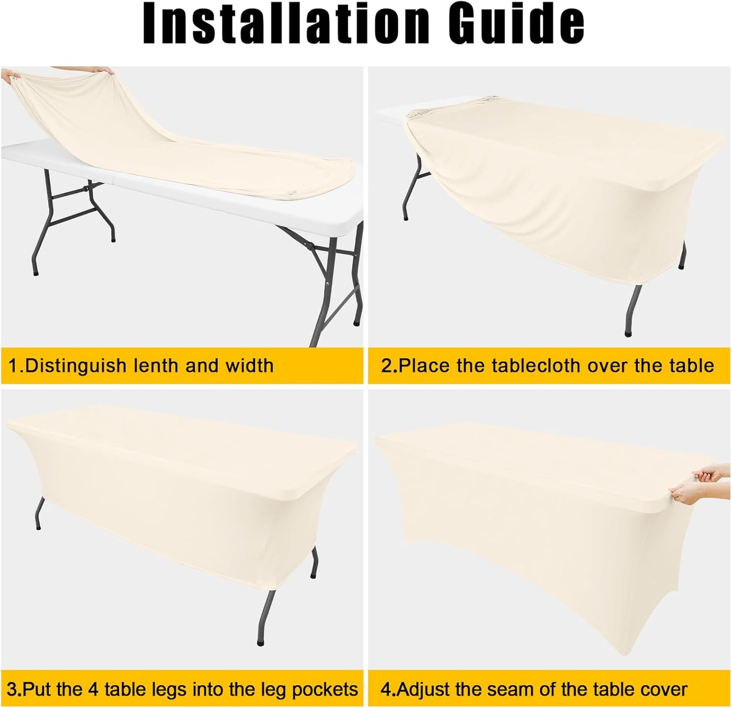 Smiry 2 Pack Spandex Table Cloth 8FT, Elastic Fitted Stretch Tablecloths, Washable and Wrinkle Free Rectangular Patio Table Cover for Outdoor, Wedding, Banquet & Parties (Beige, 96Lx30Wx30H Inch)