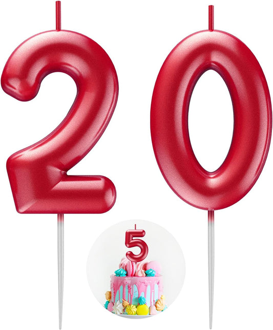 Red Number 20 Candle Happy Birthday 3D Number Candles for Birthday Cake Party Decoration Wedding Anniversary Celebration Supplies