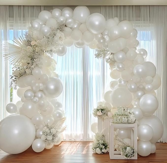 Pearl White Balloons Double Stuffed Latex Pastel White Balloon Garland Different Sizes 18/12/5in Cream Balloon Arch Kit for Wedding Bridal Valentine Mother's Day Frozen Birthday Party Decorations