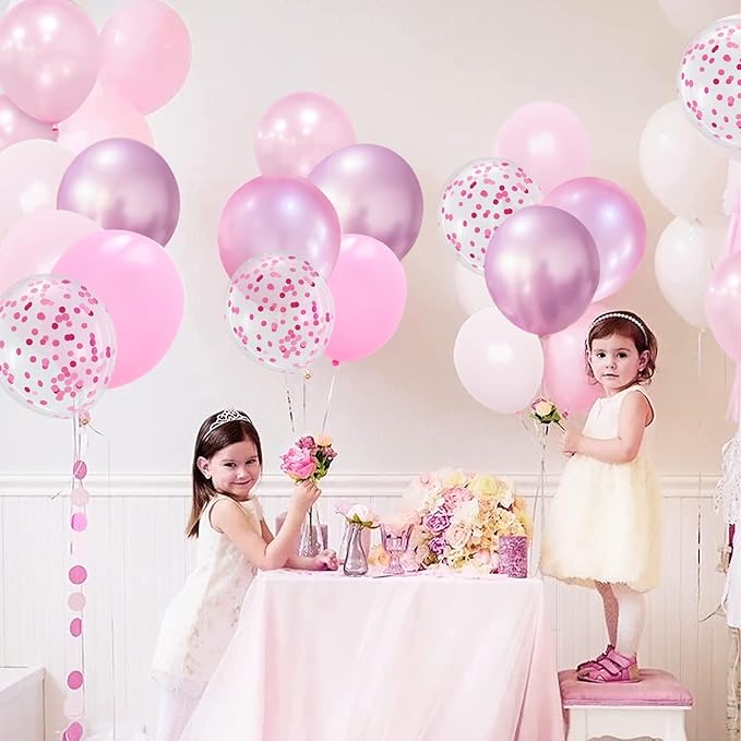 Pink Balloons, 60Pcs 12inch Metallic Pearly Matte Pink Confetti Balloons for Girl Women Birthday Decorations, Wedding, Christening, Baby Shower Party