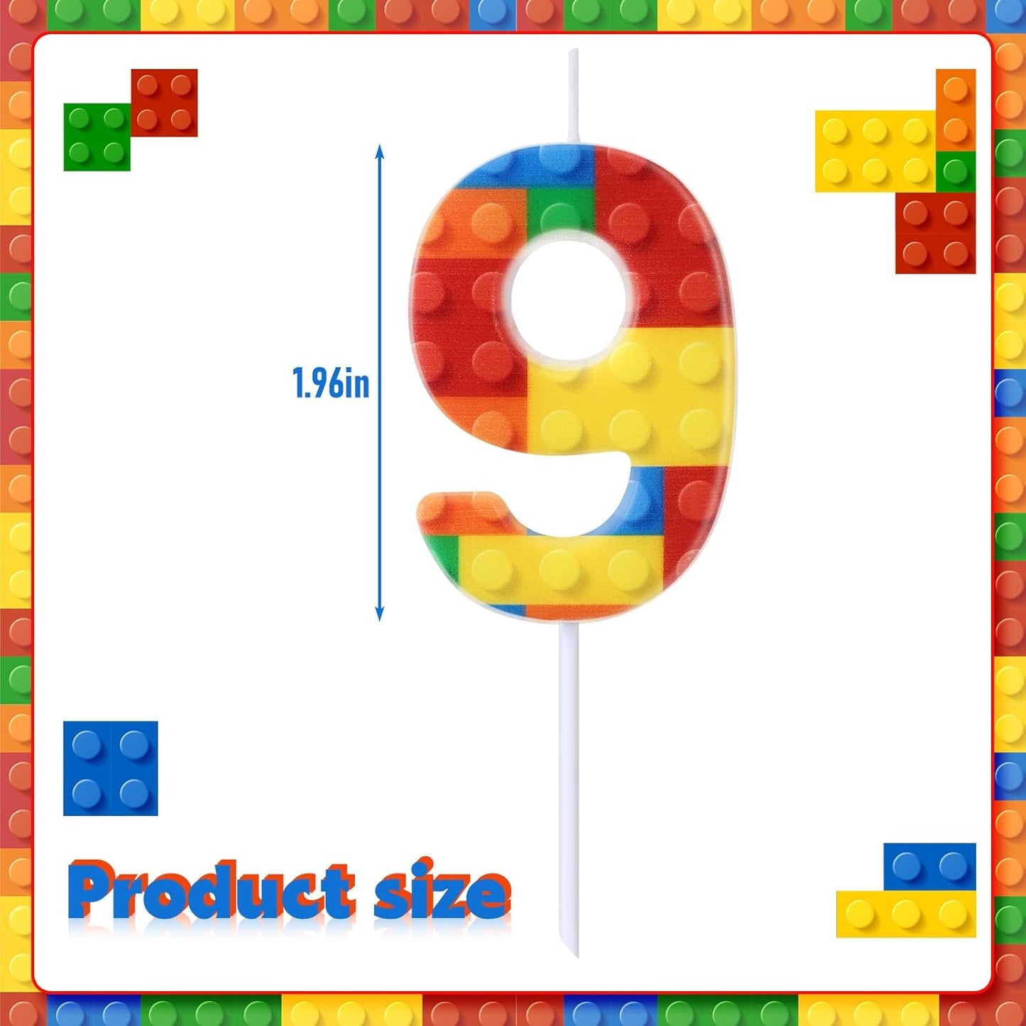 Building Block Number 0-9 Birthday Cake Candle Numeral Birthday Sparkler Candles for Building Block Cake Topper for Party Decorations Supplies(Number 9)