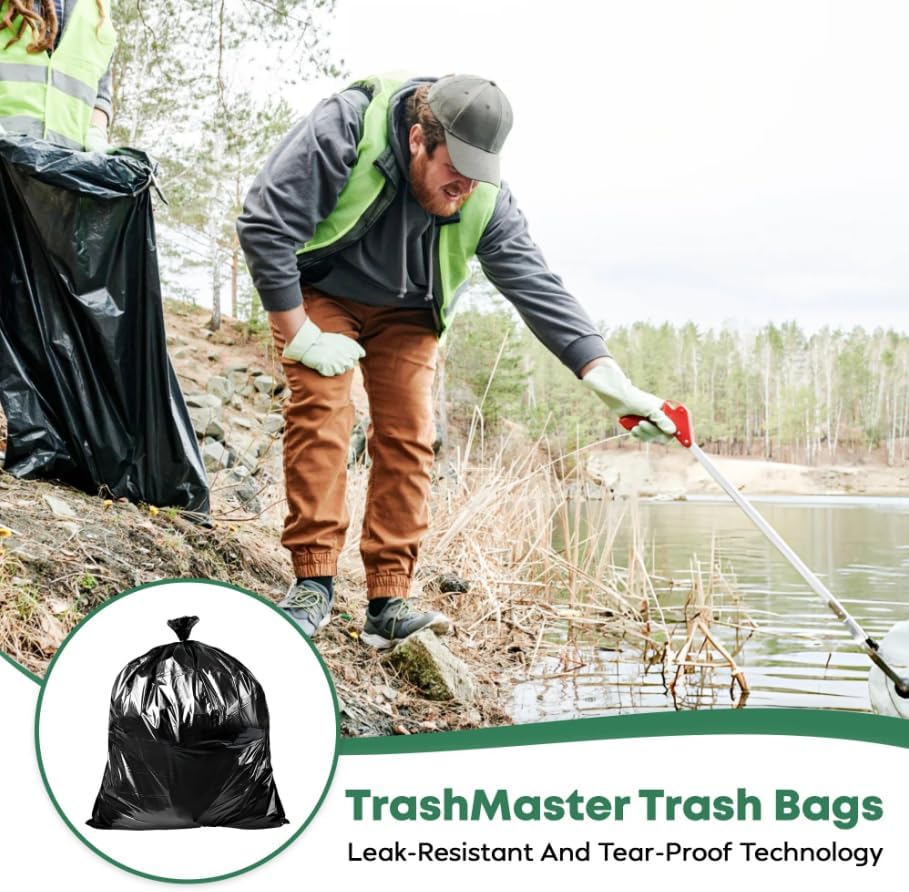 95 Gallon Heavy Duty Trash Bags | 25 Bags w/Ties | Super Large Garbage bags | 1.5 MIL Thickness for Yard, Home and Office Cleanup Disposal - TrashMaster (50)