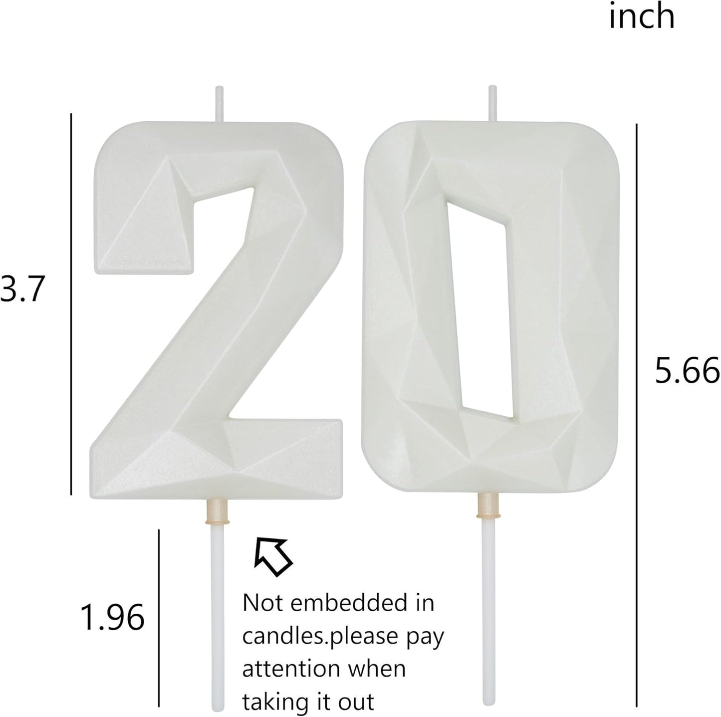DERVENTA Large Birthday Candle Number 3D White 3.7 inch Party Celebration Anniversary Decoration Cake Topper 1 Piece (Number 20 White)