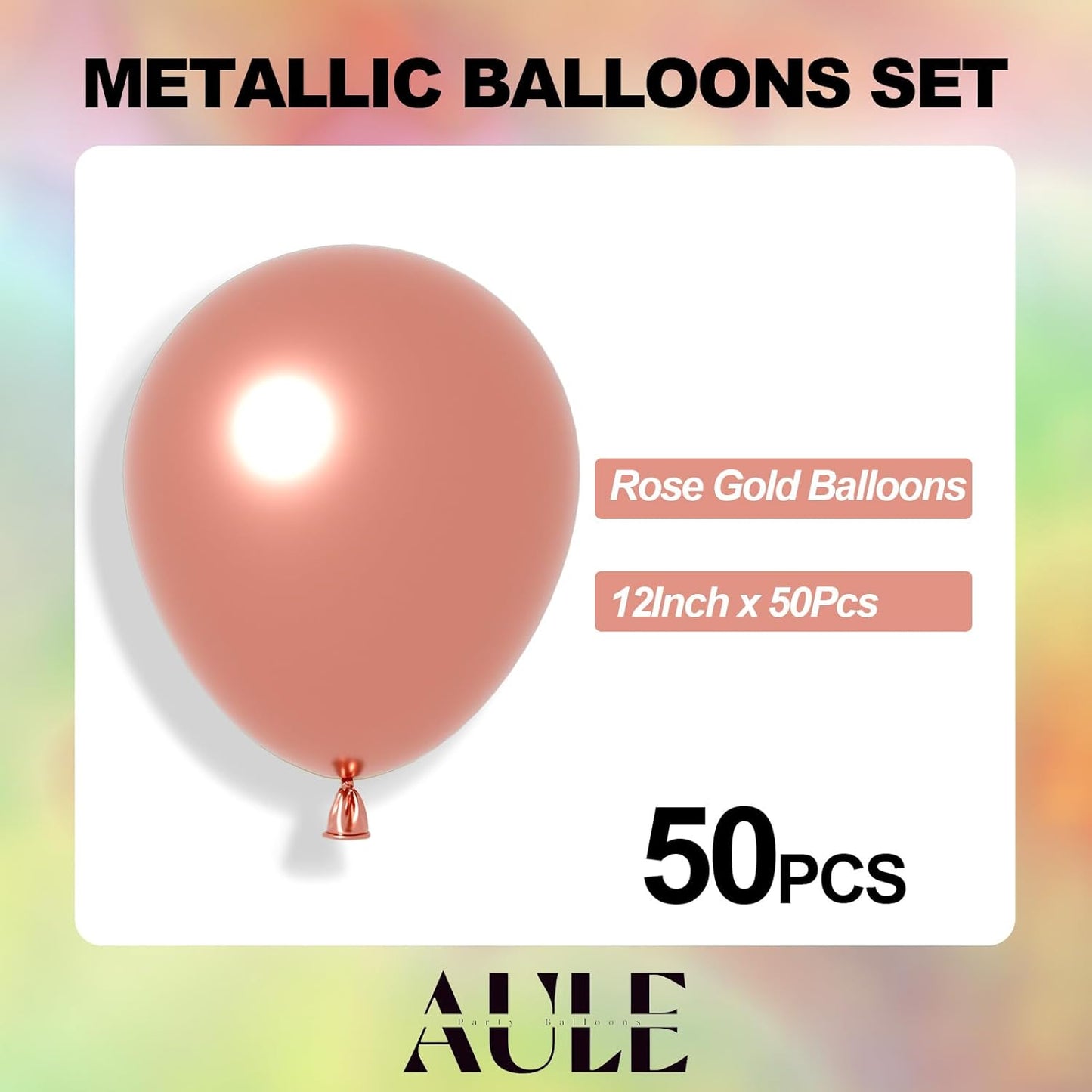 AULE Party Balloons 50 Pcs 12 inch Rose Gold Metallic Chrome Helium Shiny Latex Thicken Balloon Perfect Decoration for Wedding Birthday Baby Shower Graduation Christmas Carnival