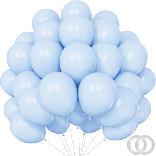 Baby Blue Balloons - 12 inch 100pcs Latex - Round Pastel Blue Birthday Balloons with 2 Ribbons for Baby Shower, Gender Reveal, Birthday Party Decorations