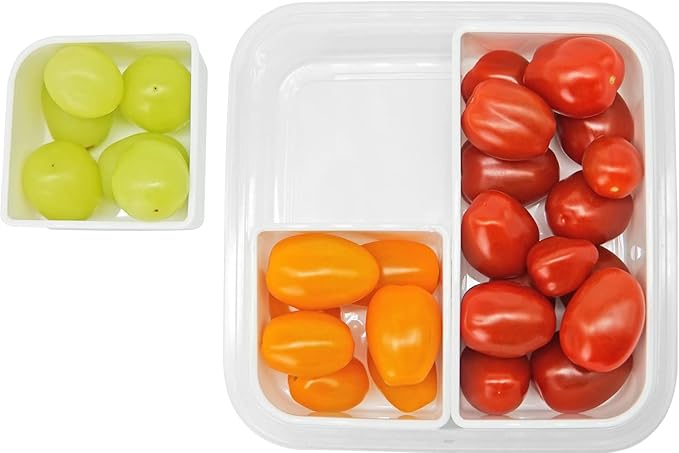 carrotez 3 Compartment Snack Container, Small Divided Food and Snack Container with Lids for Adults, Microwave Safe, BPA Free, Reusable, 2.4 Cup (570ml)
