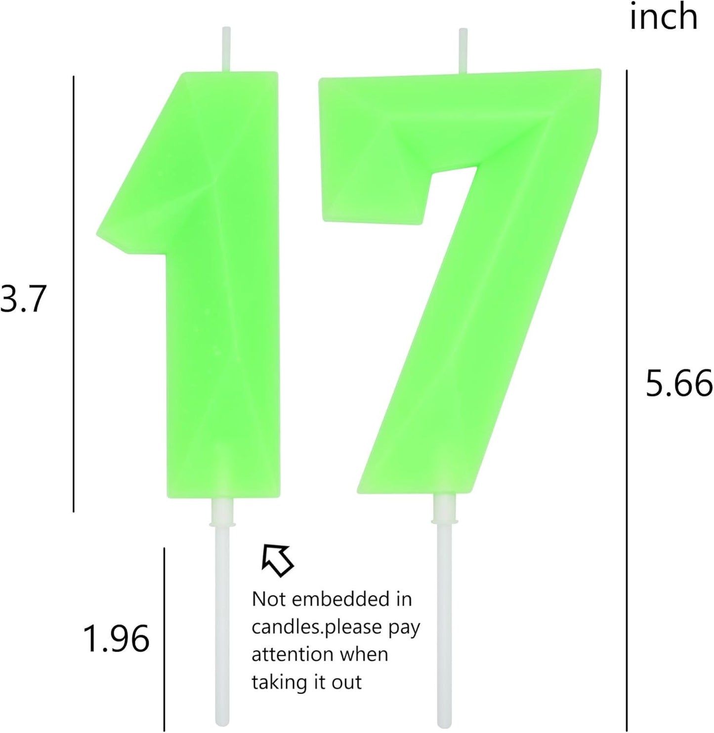 DERVENTA Large Birthday Candle Number 3D Luminous Green 3.7 inch Party Celebration Anniversary Decoration Cake Topper 1 Piece (Luminous Green Number 17)