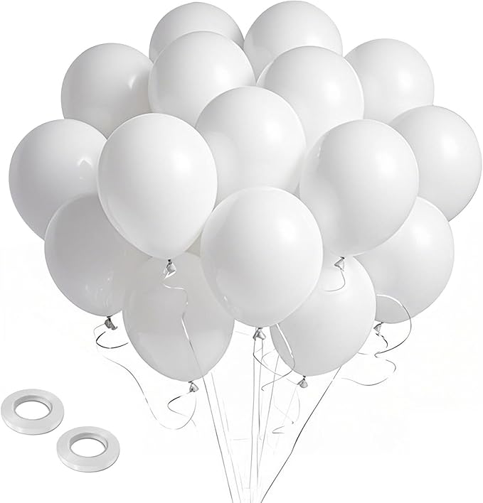 White Balloons 100pcs Pearl Latex Party Balloon for White Theme, Wedding, Engagement, Anniversary, Graduation, Birthday Party Backdrop, 4th of July, Neutral Baby Shower, Bachelorette Party Decorations