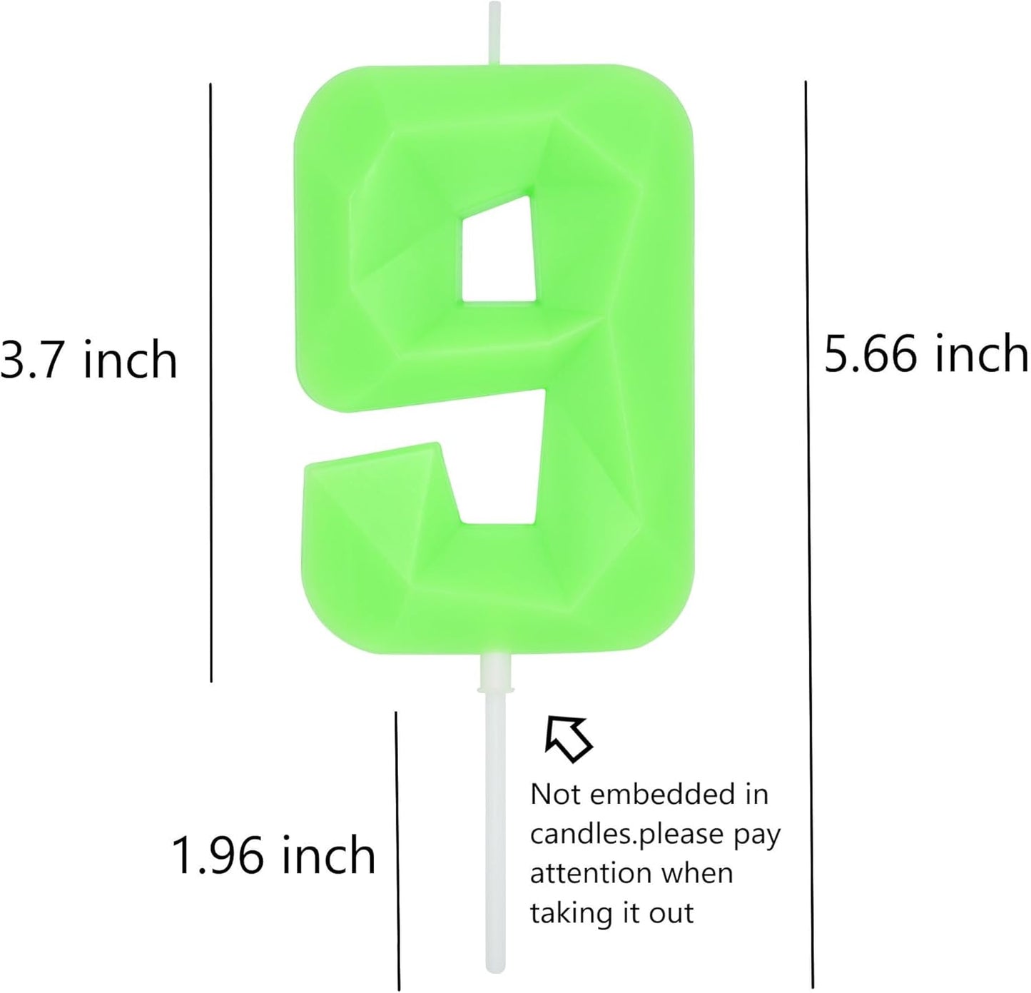 DERVENTA Large Birthday Candle Number 3D Luminous Green 3.7 inch Party Celebration Anniversary Decoration Cake Topper 1 Piece (Luminous Green Number 9)