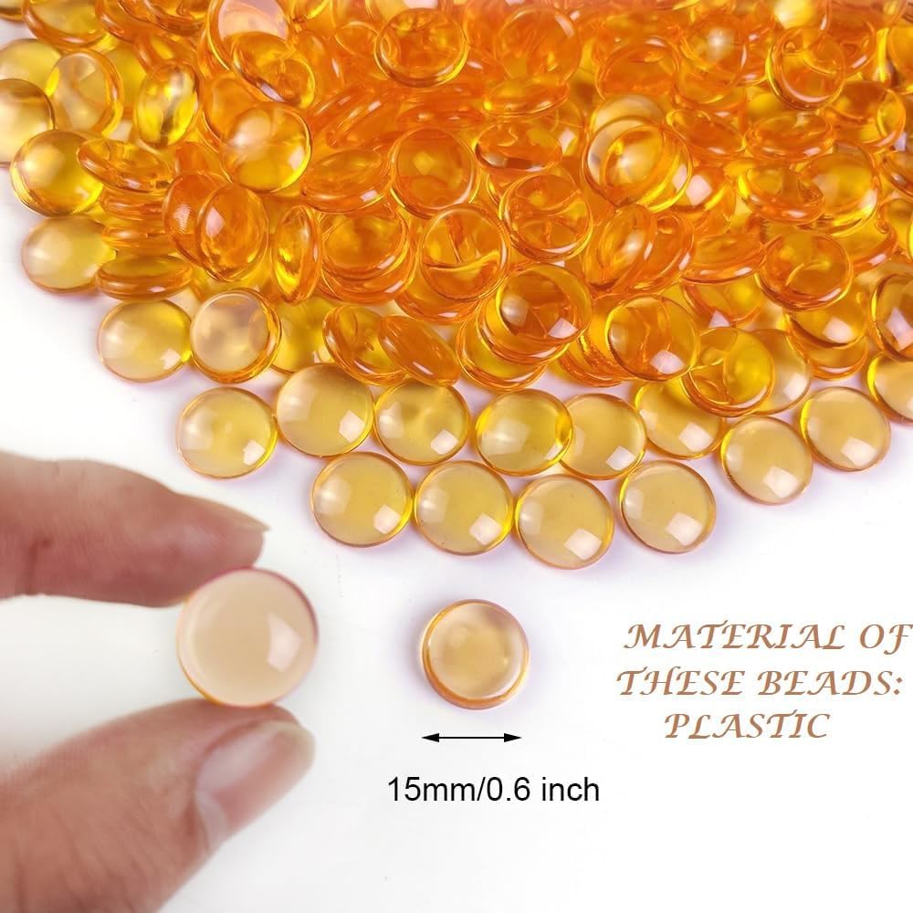 HappyFiller Fall Decoration 630 PCS 0.6 Inch Bright Orange Color Acrylic Gems Plastic Pebbles Flat Marbles Stone Fake Gemstones for Vase Fillers,Arts Crafts,Party Confetti,Home Accents,Kitchen Decor