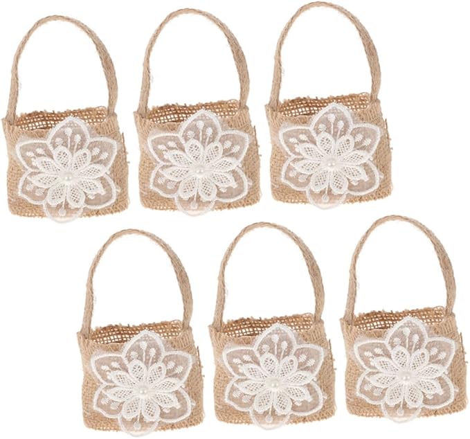 BESPORTBLE 6pcs Mini Burlap Flower Girl Baskets Floral Candy Bags Rustic Party Favor Bags for Wedding Ceremony Decorations