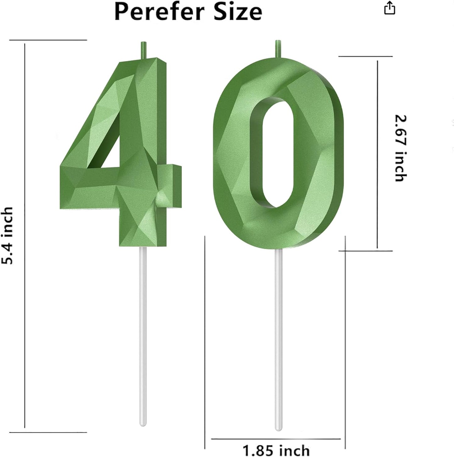 Number Birthday Candles(40 Candle Green) 3D Diamond Shape Number Happy Birthday Cake Candles for Birthday Party Wedding Decoration Reunions Theme Party
