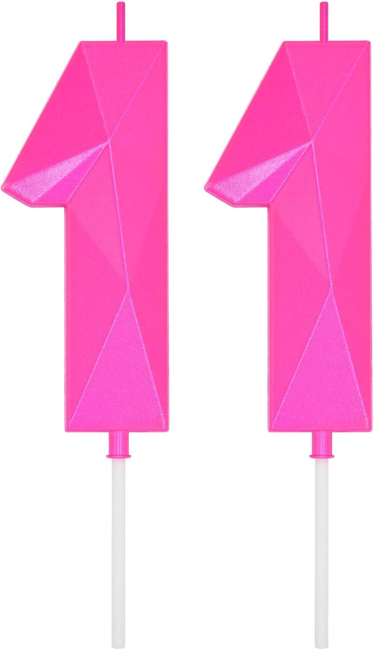 DERVENTA Large Birthday Candle Number 3D Pink 3.7 inch Party Celebration Anniversary Decoration Cake Topper 1 Piece (Number 11 Pink)