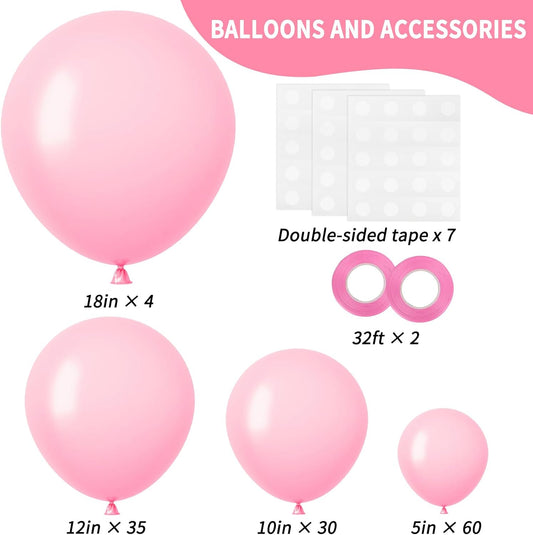 RUBFAC Pink Balloons 129pcs Light Pastel Pink Balloon Different Sizes 18 12 10 5 Inch for Garland Arch Birthday Party Baby Shower Gender Reveal Wedding Anniversary Easter Decoration