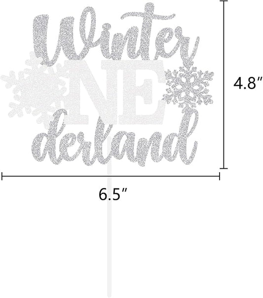 Winter Onederland Cake Topper Snowflake First Birthday Party Decoration Baby Holiday Supplies Silver White