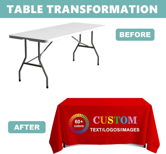 Custom Table Cloth with Business Logo, Personalized Table Cloth with Logo for 4FT 5FT 6FT 8FT 10FT, Ideal for Tradeshow Events, School, Associations, Birthday Party & Wedding (10FT Open Back)