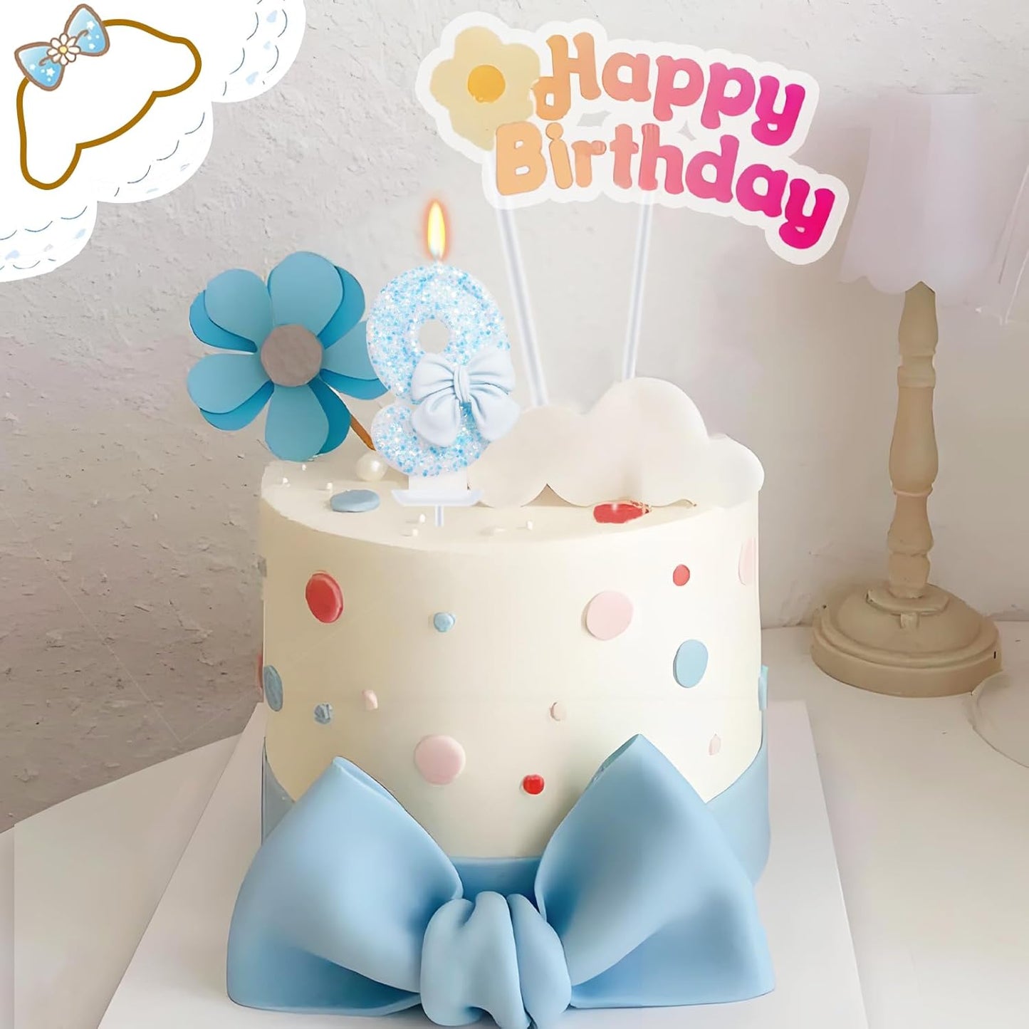 Birthday Candle for Cake, Blue Bow Number Candles, 2.76 inch Number, Cake Topper Decoration for Birthday Party (Number 9)