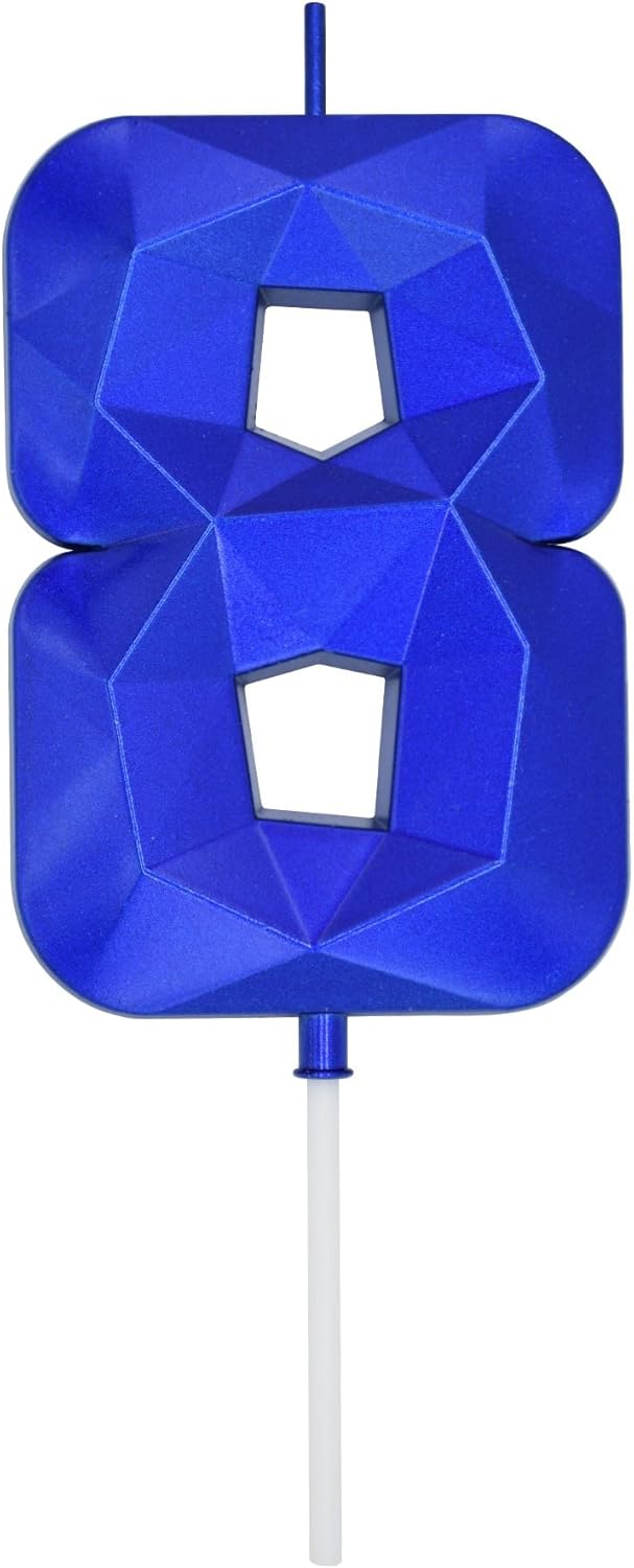 DERVENTA Birthday Candle Big Number 3D Blue 3.7 inch Party Celebration Anniversary Decoration Cake Topper 1 Piece (Number 8 Blue)