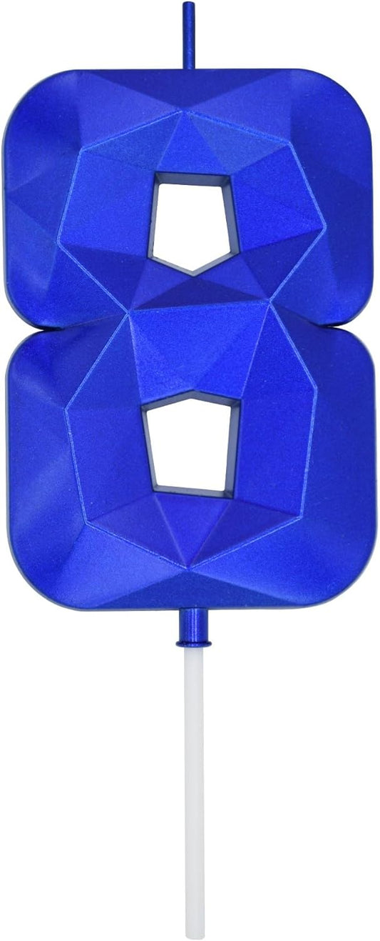 DERVENTA Birthday Candle Big Number 3D Blue 3.7 inch Party Celebration Anniversary Decoration Cake Topper 1 Piece (Number 8 Blue)