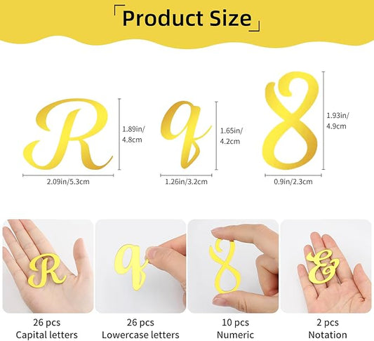 64 Pcs Gold Acrylic Cake Toppers Letters and Numbers, Mirror A-Z Alphabet & 0-9 Numbers for Personalized Cake Decorations, Birthday Wedding Baby Shower Party Picks