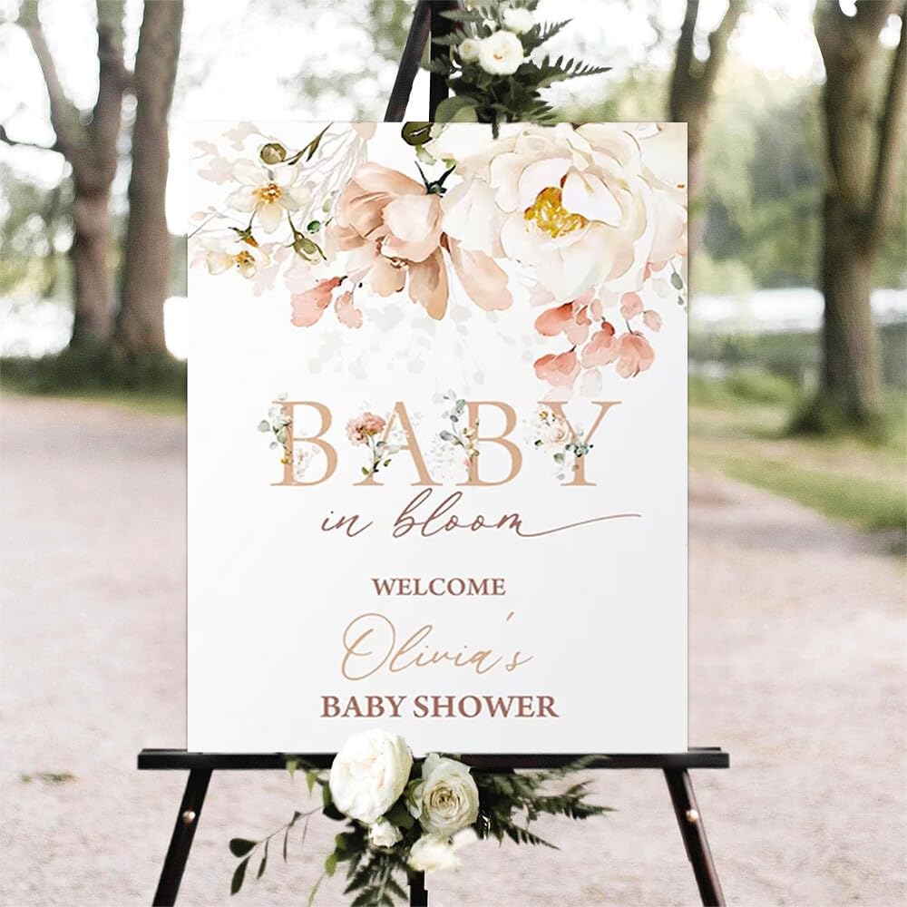 Editable Baby Shower Sign, Floral, Pastel, Plastic, Full Size, 24 x 27 inches