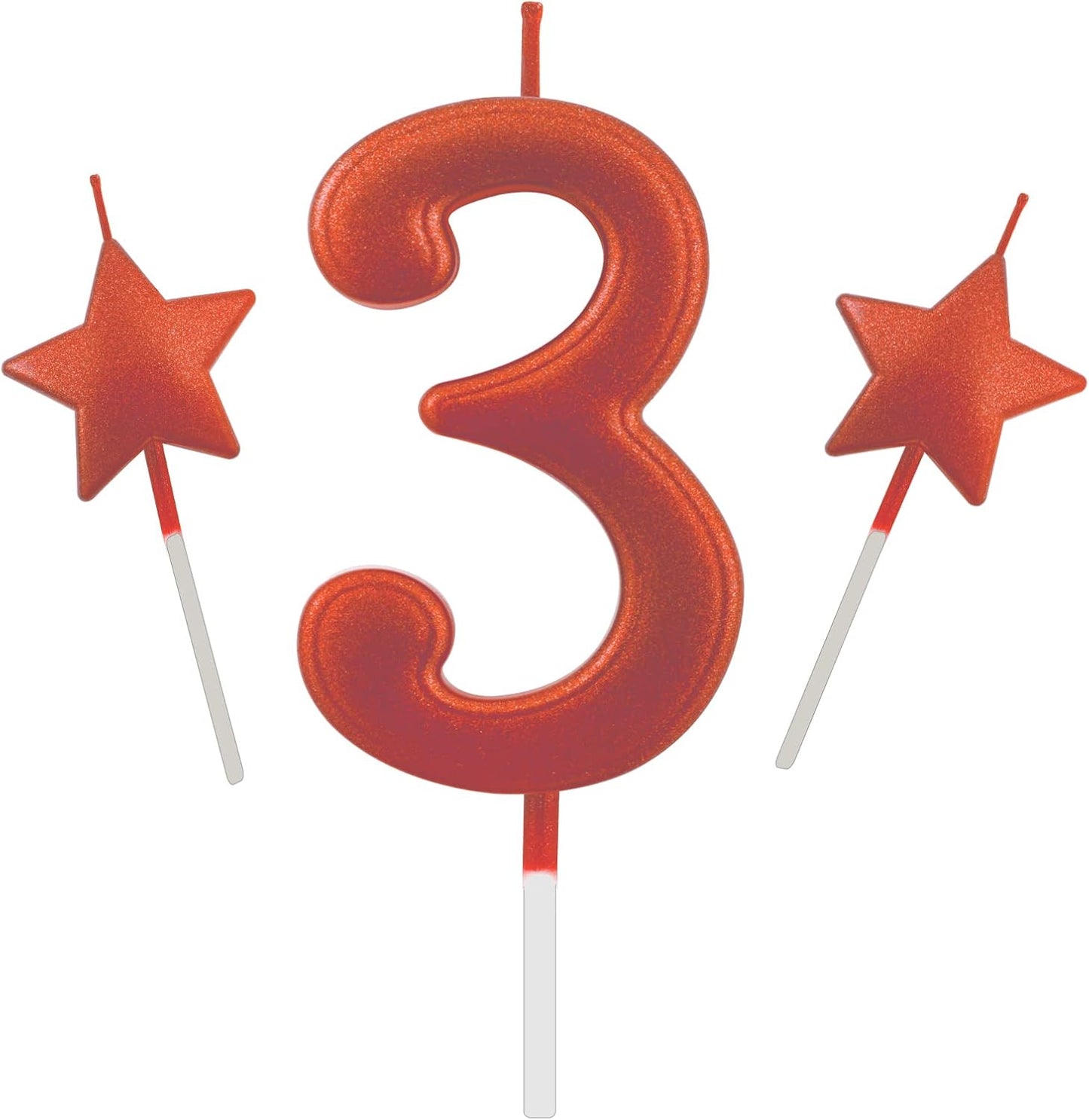 2.75in Number 3 Birthday Candles - Glitter Red Happy Birthday Cake Cupcake Toppers for Adults/Kids Party Celebrating