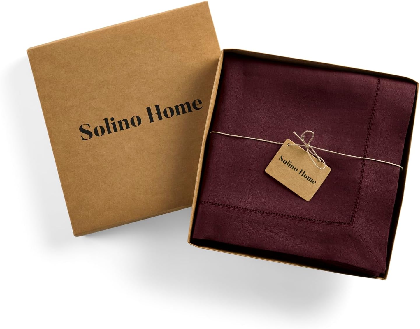 Solino Home Linen Burgundy Tablecloth 60 x 156 Inch - Classic Hemstitch, 100% Pure Linen Rectangular Tablecloth - Machine Washable Table Cloth for Christmas, Fall, Autumn, Thanksgiving