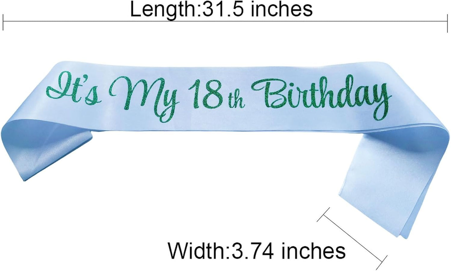 It's My 18th Birthday Sash, Birthday Sash for Women, Birthday Princess 18th Birthday Gifts Decorations for Happy 18th Birthday Party Favor Supplies,White Green