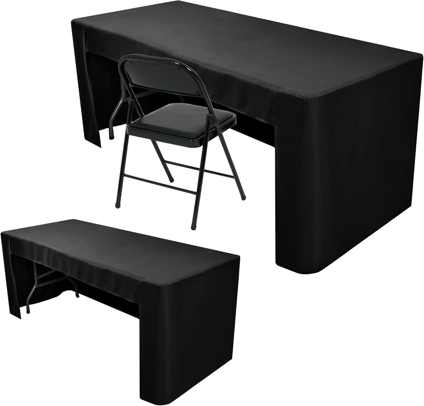 Nasitos 2 Pack Fitted Black Tablecloth for 4 Foot Tables - Open Back Washable Fabric Table Topper for Trade Show, Craft Show, Events, Vendor Booth