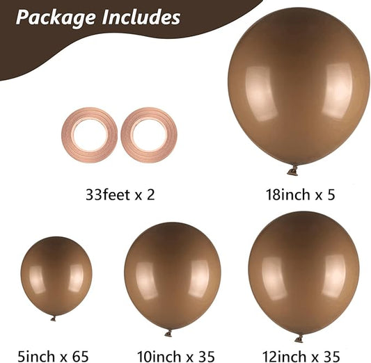 Dark Brown Balloons, 140pcs 18 12 10 5 Inch Different Sizes Pack Party Latex Balloons for BOHO Birthday Halloween Holiday Balloon Garland as Party Decorations