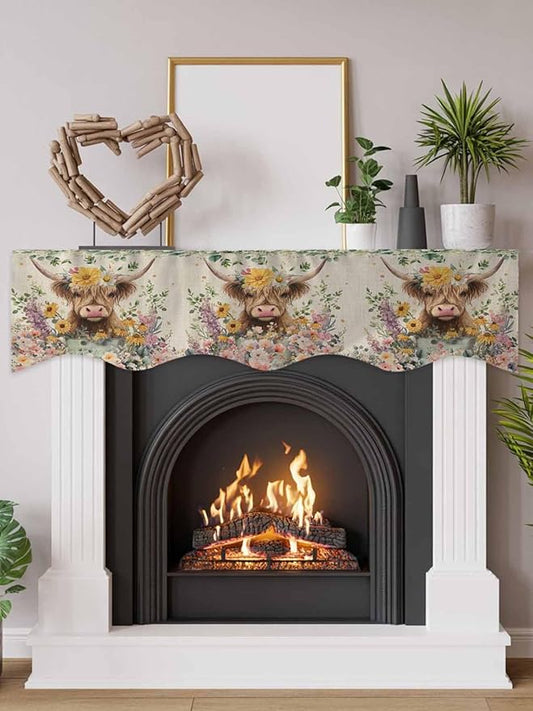Spring Cow Floral Fireplace Mantel Scarf Table Runner, Green Eucalyptus Leaves Linen Winter Garland Mantel Top Tablerunners Dresser Scarves Cover Decorations for Windows Party Living Room 70''x17''