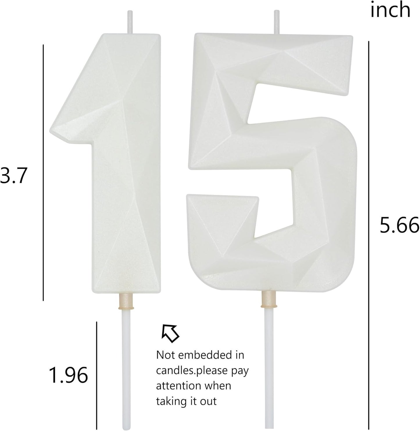 DERVENTA Large Birthday Candle Number 3D White 3.7 inch Party Celebration Anniversary Decoration Cake Topper 1 Piece (Number 15 White)