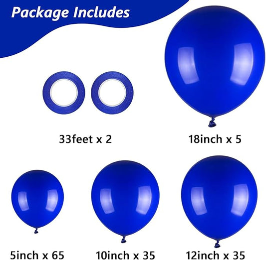 Royal Blue Balloons, 140pcs 18 12 10 5 Inch Different Sizes Pack Party Latex Balloons for Birthday Halloween Holiday Balloon Garland as Party Decorations