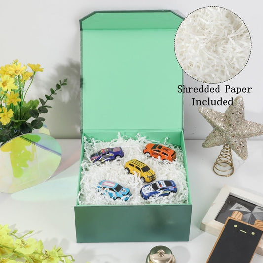 6 Pcs Small Green Gift Box 8x8x4 Inch Magnetic Gift Box Small Magnetic Box with Crinkle Paper Green Small Gift Box with Shredded Paper Luxury Gift Boxes with Lids for Presents