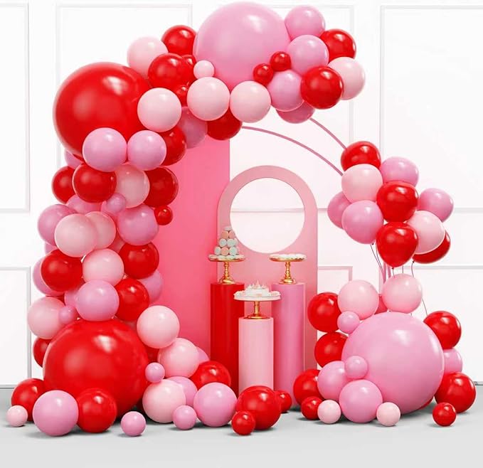 YMSZ Red and Pink Balloons Arch Kit, Valentines Balloons Arch,134pcs Pink and Red Balloon for Birthday, Valentines, Anniversary Party Decorations