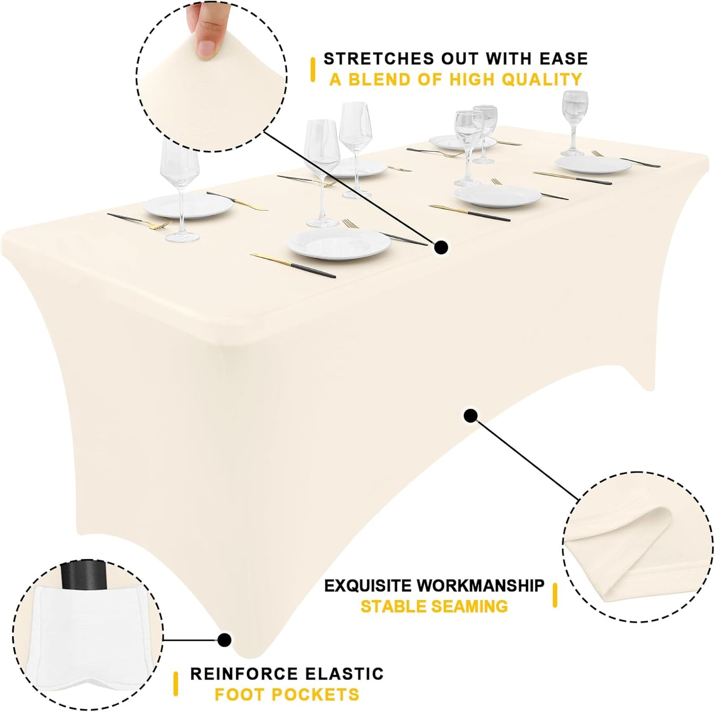 Smiry 2 Pack Spandex Table Cloth 4FT, Elastic Fitted Stretch Tablecloths, Washable and Wrinkle Free Rectangular Patio Table Cover for Outdoor, Wedding, Banquet & Parties (Beige, 48Lx30Wx30H Inch)