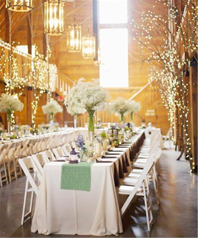 B-COOL Burlap Table Runner 2 Pieces Light Green Thanksgiving Table Runners Long for Boho Rustic Jute Home Farmhouse Coffee Wedding Party Table Decor 12x84inch